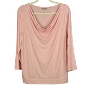 Chico's Easywear Casual Simple Stylish Soft Pink Cowl Neck Draped 3/4 Sleeve Top